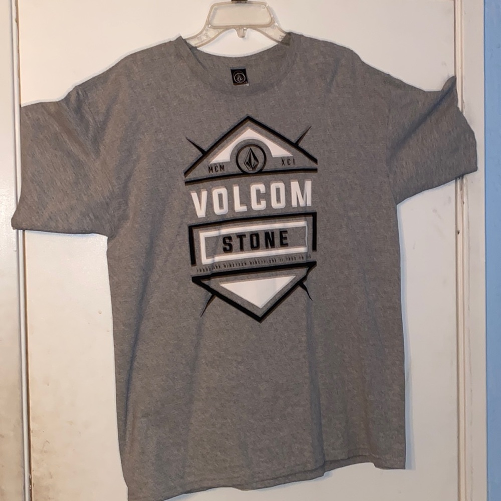 Mens Volcom Tee Shirt, Size L, Black, Grey, and White
